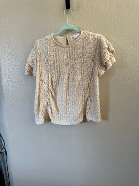 DR2 Womens Off White Blouse Small short sleeve textured polyester round neck
